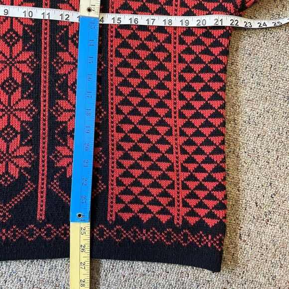VTG 90s Michel Women S-L Fair Isle Agyle Knit Sweater Pullover RedBlack Holiday - Picture 2 of 9